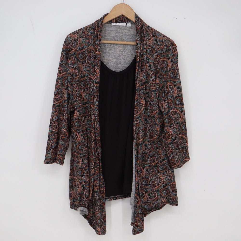 Notations Cardigan Set Womens 2X Multicolor Paisley Open Front Excellent